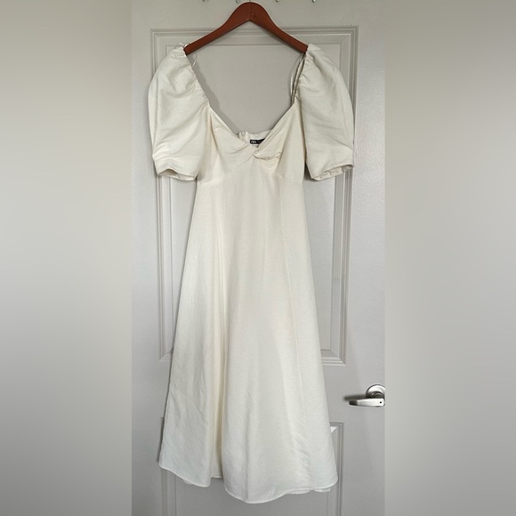 Zara Dresses & Skirts - Zara Linen Blend Short Sleeve Maxi Dress Cream Size Small